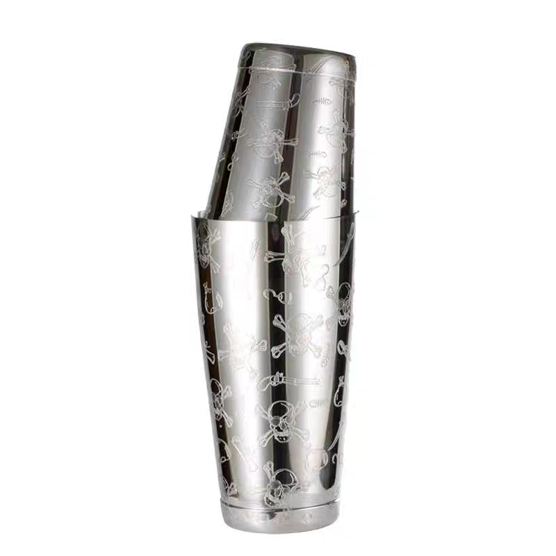 Boston Shaker Set - 500ml/800ml Gravürlü Kafatası Paslanmaz Çelik Kokteyl