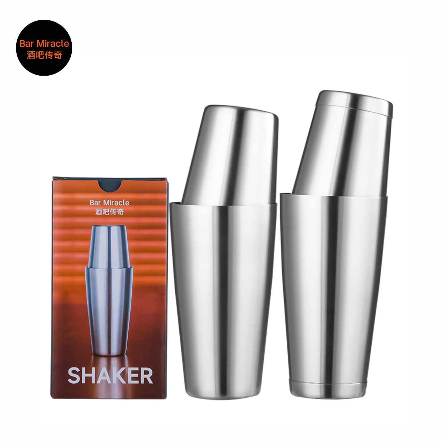 Boston Shaker Set - Bar Miracle 304 Paslanmaz Çelik Boston