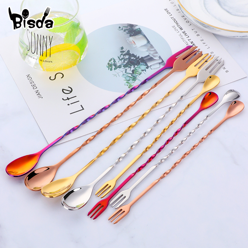 Bar Spoon Twisted - Çatallı Kokteyl Bar Kaşıkları, Swizzle Paslanmaz
